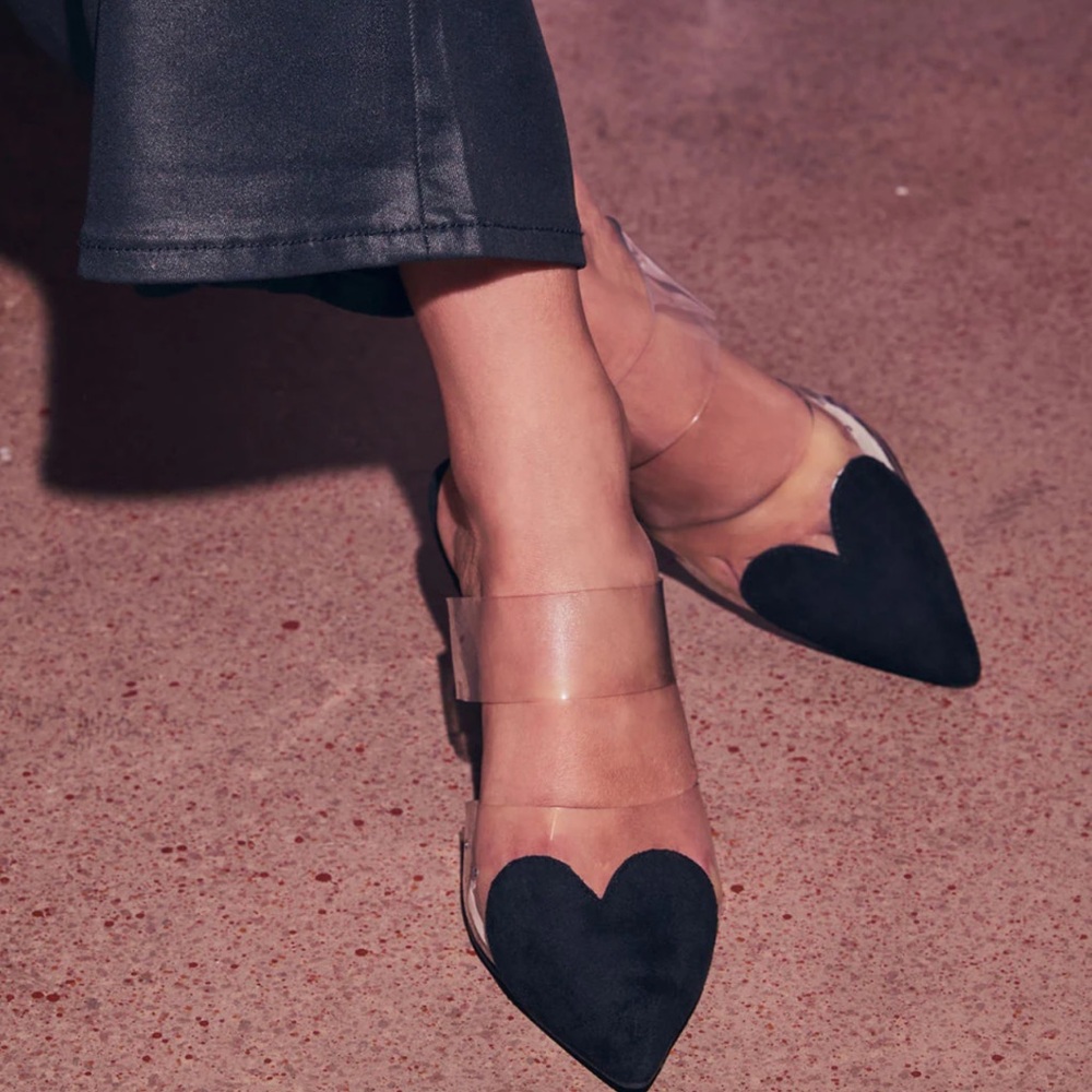 Black Heart Flats with Transparent Design